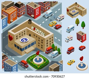 Hospital Area. Set of very detailed isometric vector