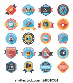 hospital badge banner design flat background set, eps10
