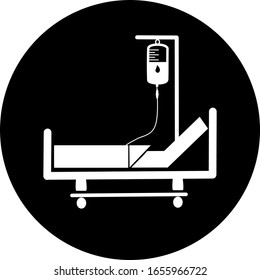 Hospital bed in black circle Icon . Intensive care unit icon. Resuscitation, rehabilitation, hospital ward. Medicine concept. Vector illustration can be used for topics like healthcare, hospital.