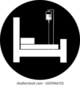 Hospital bed in black circle Icon . Intensive care unit icon. Resuscitation, rehabilitation, hospital ward. Medicine concept. Vector illustration can be used for topics like healthcare, hospital.