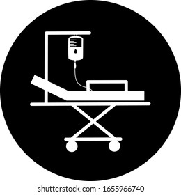 Hospital bed in black circle Icon . Intensive care unit icon. Resuscitation, rehabilitation, hospital ward. Medicine concept. Vector illustration can be used for topics like healthcare, hospital.