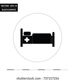 Hospital bed black and white flat icon. Vector Illustration.