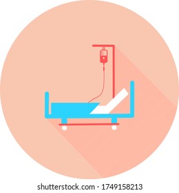 Hospital bed in circle with long shadows. Intensive care unit icon. Resuscitation, rehabilitation, hospital ward. Vector illustration can be used for topics like healthcare, medical care, medicine. 