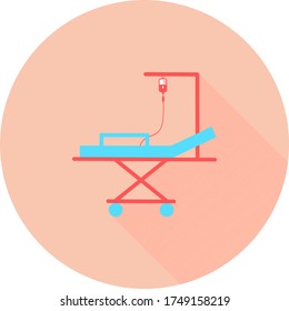 Hospital bed in circle with long shadows. Intensive care unit icon. Resuscitation, rehabilitation, hospital ward. Vector illustration can be used for topics like healthcare, medical care, medicine. 