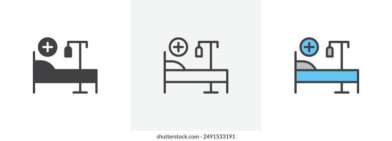 Hospital bed colored icon set