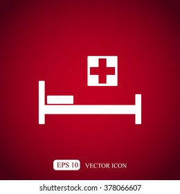 Hospital bed and cross. Flat simple icon illustration