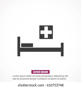 Hospital bed and cross. Flat simple icon illustration