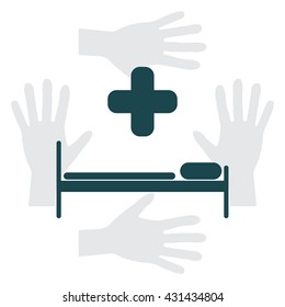 hospital bed and the cross icon