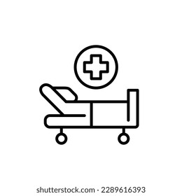 Hospital bed and cross. Medical treatment with inpatient services. Pixel perfect, editable stroke icon