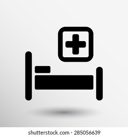 Hospital bed and cross, vector icon doctor health care.