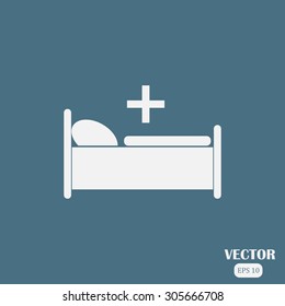 Hospital bed and cross, vector icon