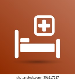 Hospital bed and cross, vector icon doctor health care.