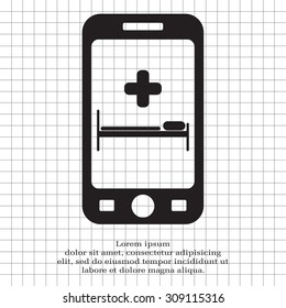 Hospital bed and cross, vector icon