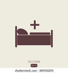 Hospital bed and cross, vector icon