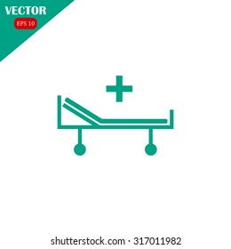 Hospital bed and cross, vector icon