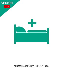 Hospital bed and cross, vector icon