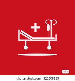 Hospital bed and cross, vector icon