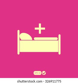 Hospital bed and cross, vector icon
