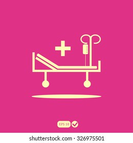 Hospital bed and cross, vector icon