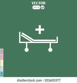 Hospital bed and cross, vector icon