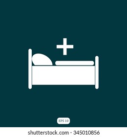 Hospital bed and cross, vector icon