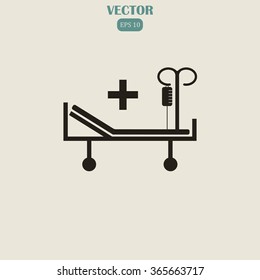 Hospital bed and cross, vector icon