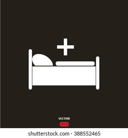 Hospital bed and cross, vector icon