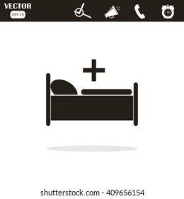 Hospital bed and cross, vector icon