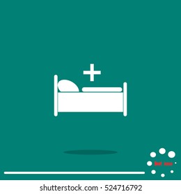 Hospital bed and cross, vector icon