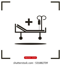 Hospital bed and cross, vector icon