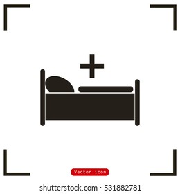 Hospital bed and cross, vector icon