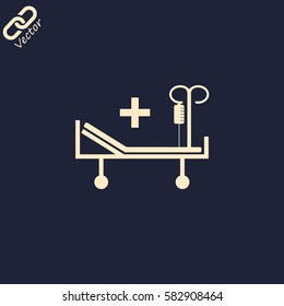 Hospital bed and cross, vector icon