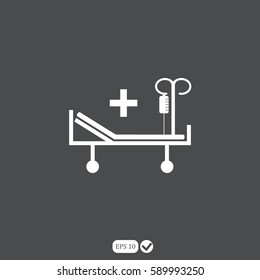 Hospital bed and cross, vector icon
