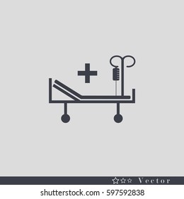 Hospital bed and cross, vector icon