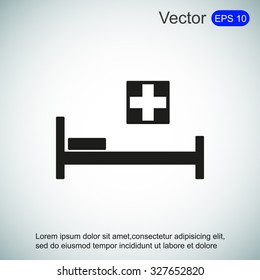 Hospital bed and cross.Flat simple icon illustration