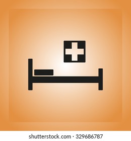Hospital bed and cross.Flat simple icon illustration