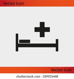 Hospital bed and cross.Flat simple icon illustration