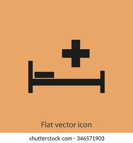Hospital bed and cross.Flat simple icon illustration