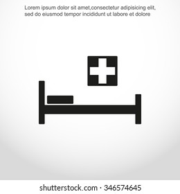 Hospital bed and cross.Flat simple icon illustration