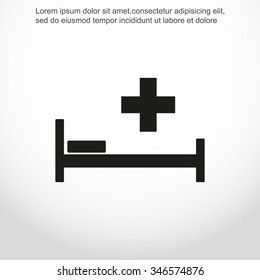 Hospital bed and cross.Flat simple icon illustration