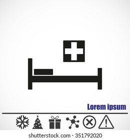 Hospital bed and cross.Flat simple icon illustration