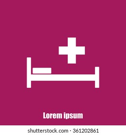 Hospital bed and cross.Flat simple icon illustration