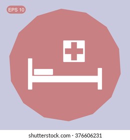 Hospital bed and cross.Flat simple icon illustration