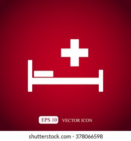 Hospital bed and cross.Flat simple icon illustration