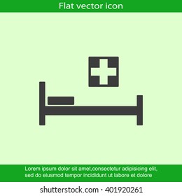Hospital bed and cross.Flat simple icon illustration