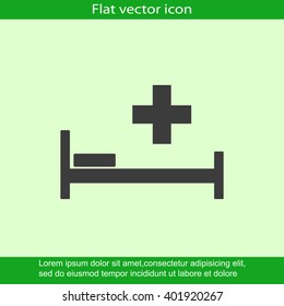 Hospital bed and cross.Flat simple icon illustration