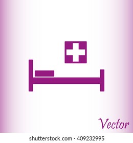 Hospital bed and cross.Flat simple icon illustration
