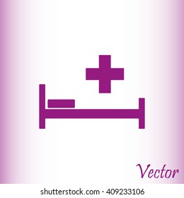 Hospital bed and cross.Flat simple icon illustration
