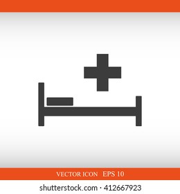 Hospital bed and cross.Flat simple icon illustration
