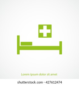 Hospital bed and cross.Flat simple icon illustration
